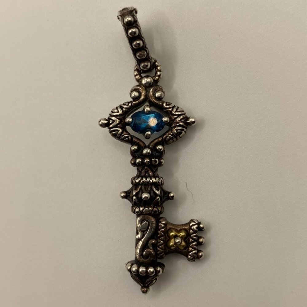 Barbara Bixby London Blue Topaz Key Enhancer Sterling Silver 18K Gold Pendant - Picture 2 of 6